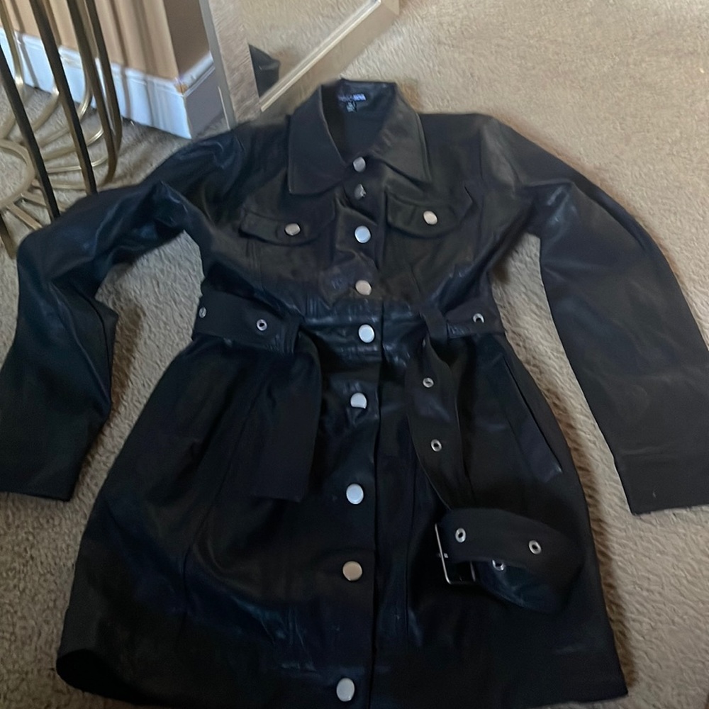 FASHION NOVA LEATHER BELTED BUTTON UP DRESS